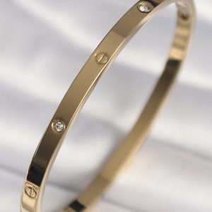 316L Çelik Gold Renk Zirkon Taşlı Model Kadın Bilezik - Görsel 1