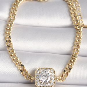 Pirinç Gold Renk Zincir Kare Zirkon Taş Model Xuping VIP Seri Kadın Bileklik - Görsel 1