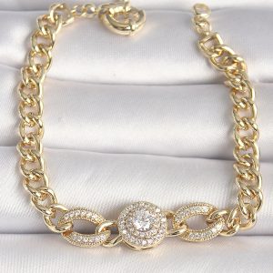 Pirinç Gold Renk Zincir Daire Zirkon Taşlı Xuping VIP Seri Kadın Bileklik - Görsel 1