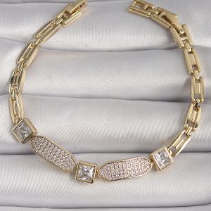 Pirinç Gold Renk Kare Zirkon Taşlı Xuping VIP Seri Kadın Bileklik - Görsel 1