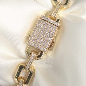 Pirinç Gold Renk Zirkon Taş Detaylı Kare Zincir Model Xuping VIP Exculusive Seri Kadın Bileklik - Görsel 1