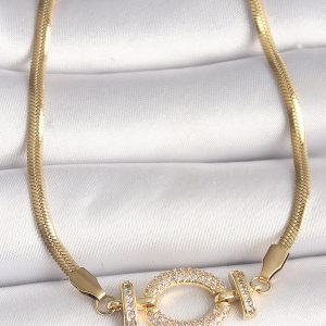 316L Çelik Gold Renk italyan Zincir Model Zirkon Taşlı Halka Figür Kadın Bileklik - Görsel 1