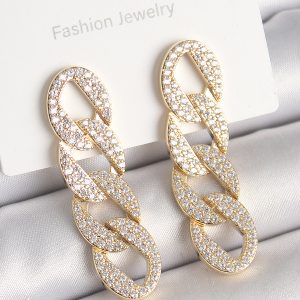 Pirinç Gold Renk Zirkon Taşlı Zincir Model Kadın Küpe - Görsel 1