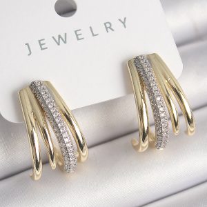 Pirinç Gold Renk Zirkon Taşlı Kadın Küpe - Görsel 1