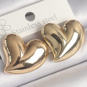 Pirinç Gold Renk Bomba Kalp Model Kadın Küpe - Görsel 1