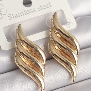 Pirinç Gold Renk 3 Sıra Dalga Model Kadın Küpe - Görsel 1