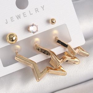 Pirinç Gold Renk Yıldız Model Zirkon Taşlı Topçuk Detay Kadın Küpe Seti - Görsel 1
