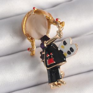 Pirinç Gold Renk Ressam Kız Model Kadın Broş - Görsel 1