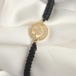 Pirinç Gold Renk Zirkon Taşlı Taç Figür Asansörlü Makrome Model Kadın Bileklik - Görsel 1