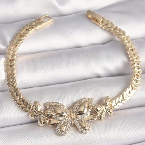 Pirinç Gold Renk Zirkon Taşlı Kelebek Model Kadın Bileklik - Görsel 1