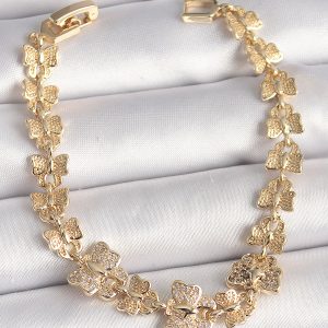 Pirinç Gold Renk Zirkon Taşlı Kelebek Model Zincir Kadın Bileklik - Görsel 1