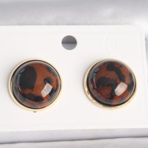 Pirinç Gold Renk 3D Daire Leopar Model Kadın Küpe - Görsel 1