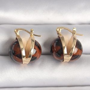 Pirinç Gold Renk Leopar Desen 3D Daire Model Kadın Küpe - Görsel 1