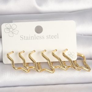 316L Çelik Gold Renk Yıldız Model Kadın Küpe Seti - Görsel 1