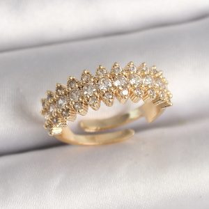 Pirinç Gold Renk Zirkon Taşlı Ayarlanabilir Model Kadın Yüzük - Görsel 1