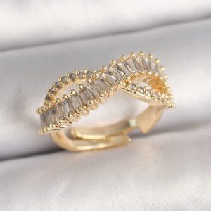 Pirinç Gold Renk Su Yolu Zirkon Taşlı Sonsuzluk Model Ayarlanabilir Kadın Yüzük - Görsel 1