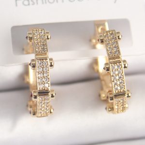 Pirinç Gold Renk Zirkon Taşlı Halka Model Kadın Küpe - Görsel 1