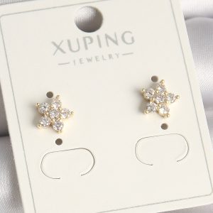 Pirinç Gold Renk Zirkon Taşlı Çiçek Model Xuping Kadın Küpe - Görsel 1