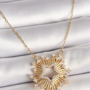 316L Çelik Gold Renk Zirkon Taşlı Yıldız Model Kadın Kolye - Görsel 1