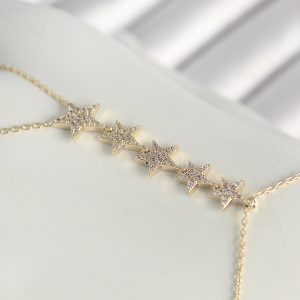 Pirinç Gold Renk Zirkon Taşlı Yıldız Model Kadın Şahmeran - Görsel 2