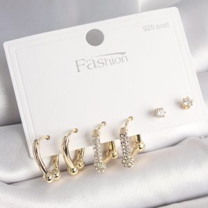925 Ayar Gümüş Çivi Pirinç Gold Renk Tiffany Halka Model Kadın Küpe Seti - Görsel 1