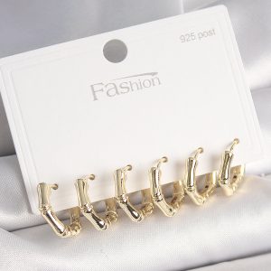 925 Ayar Gümüş Çivi Pirinç Gold Renk Bambu Halka Model Kadın Küpe Seti - Görsel 1
