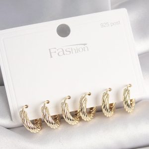 925 Ayar Gümüş Çivi Pirinç Gold Renk İşlemeli Halka Model Kadın Küpe Seti - Görsel 1