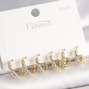 925 Ayar Gümüş Çivi Pirinç Gold Renk Sarmal Halka Model Kadın Küpe Seti - Görsel 1