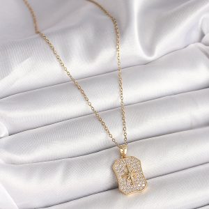 316L Çelik Gold Renk Zincir Zirkon Taşlı Kutup Yıldız İşlemeli Madalyon Model Kadın Kolye - Görsel 2