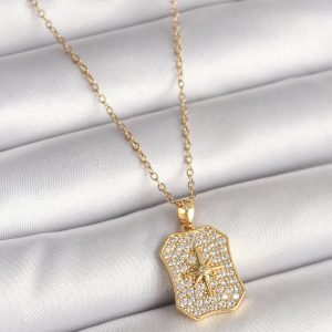 316L Çelik Gold Renk Zincir Zirkon Taşlı Kutup Yıldız İşlemeli Madalyon Model Kadın Kolye - Görsel 1