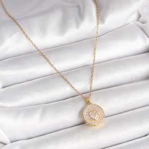 316L Çelik Gold Renk Zincir Madalyon Zirkon Taşlı Kalp Model Kadın Kolye - Görsel 2