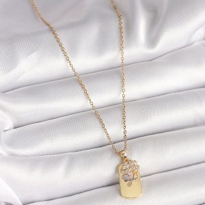 316L Çelik Gold Renk Zincir Zirkon Taşlı Yonca Model Kadın Kolye - Görsel 2