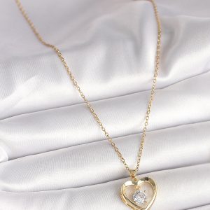 316L Çelik Gold Renk Zincir Zirkon Taşlı Kalp Model Kadın Kolye - Görsel 2