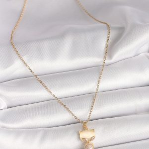 316L Çelik Gold Renk Zincir Zirkon Taşlı Kedi Model Kadın Kolye - Görsel 2