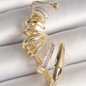 Pirinç Gold Renk Zirkon Taşlı Kıkırdak Küpe - Görsel 1