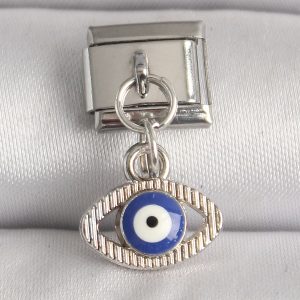 316L Çelik Gümüş Renk Nazar Boncuk Detaylı Göz Model Nomination Charm - Görsel 1