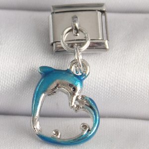 316L Çelik Gümüş Renk Mavi Yunus Model Nomination Charm - Görsel 1