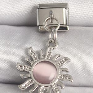 316L Çelik Gümüş Renk Pembe Mineli Güneş Model Nomination Charm - Görsel 1