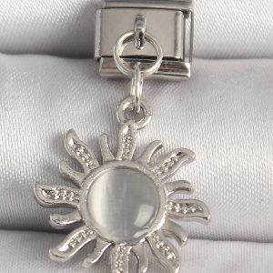 316L Çelik Gümüş Renk Beyaz Mineli Güneş Model Nomination Charm - Görsel 1
