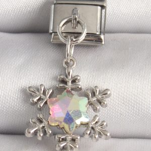 316L Çelik Gümüş Renk Hologram Mineli Kar Tanesi Model Nomination Charm - Görsel 1