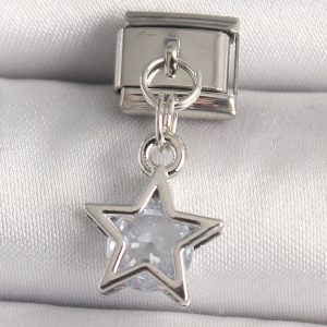 316L Çelik Gümüş Renk Zirkon Taşlı Yıldız Model Nomination Charm - Görsel 1