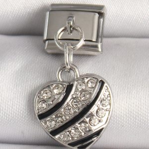 316L Çelik Gümüş Renk Zirkon Taşlı Kalp Model Nomination Charm - Görsel 1