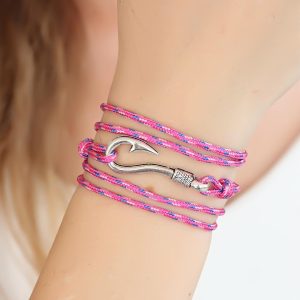 Karışık Desenli Pembe Renk Gümüş Metal Kancalı Bayan Çoklu Bileklik - Görsel 1