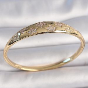Pirinç Gold Renk Zirkon Taşlı Yıldız İşlemeli Kadın Kelepçe - Görsel 1