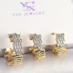 Pirinç Gold Renk Zirkon Taşlı Dorika Model 3'Lü Kadın Kombin Küpe - Görsel 1