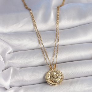 316L Çelik Gold Renk Ay Güneş Model Arkadaşlık Kadın Kolye - Görsel 3