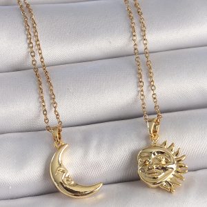 316L Çelik Gold Renk Ay Güneş Model Arkadaşlık Kadın Kolye - Görsel 2