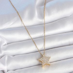316L Çelik Gold Renk Zincir Zirkon Taşlı Yıldız Model Kadın Kolye - Görsel 2