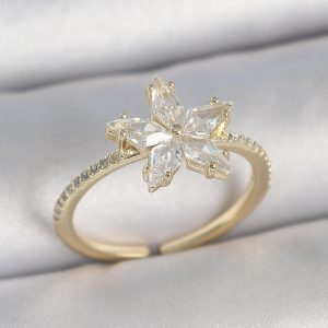 Pirinç Gold Renk Zirkon Taşlı Yıldız Model Ayarlanabilir Kadın Yüzük - Görsel 1