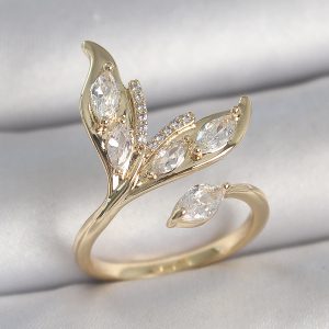 Pirinç Gold Renk Zirkon Taşlı Balık Kuyruğu Model Ayarlanabilir Model Kadın Yüzük - Görsel 1